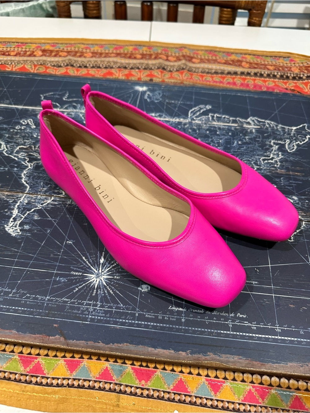 Gianni Bini Hot Pink Leather Square‑Toe Ballet Flats – Size 6.5